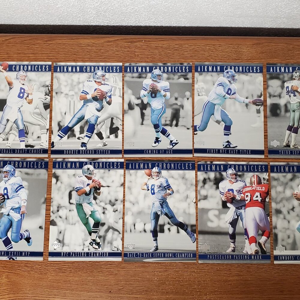 Trading Cards - 1996 Upper Deck Troy Aikman 7" x 5" Chronicle Cards Set of 10